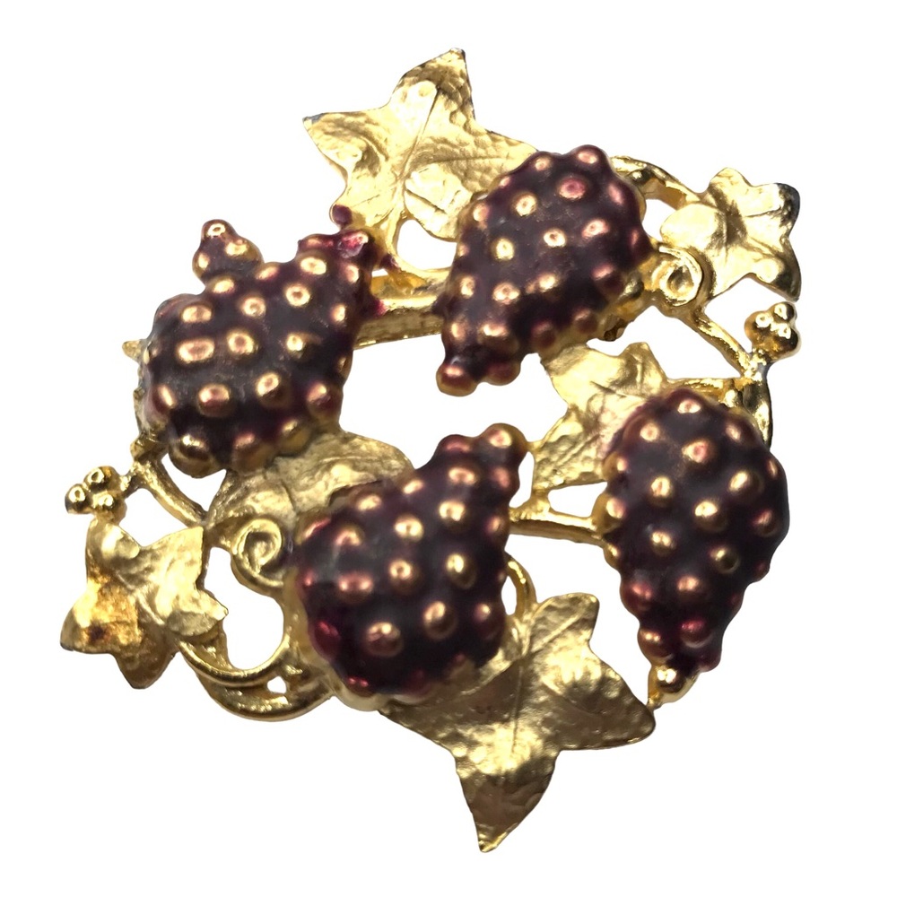 Vintage Kerissa Grape Cluster Leaves Brooch Pin